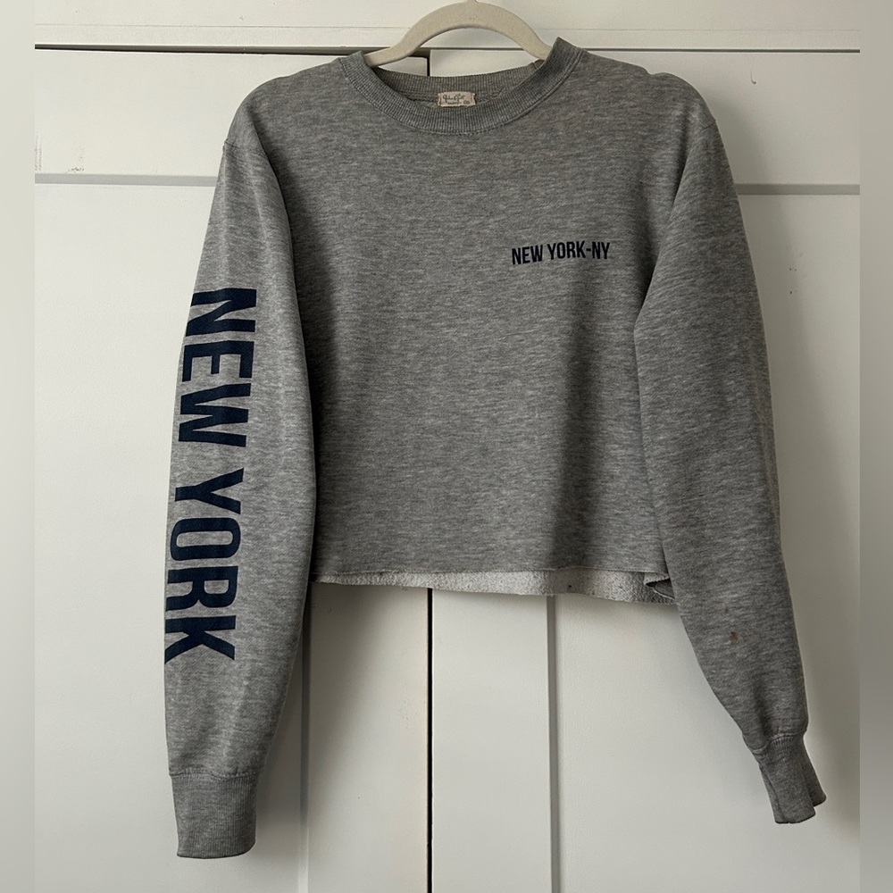 Cropped Grey Crewneck Sweatshirt Loungewear Size M/L
